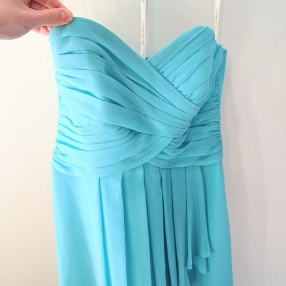 David's Bridal Short Crinkle Chiffon Bridesmaid Dress Light Aqua Blue Size 4 - Picture 3 of 6